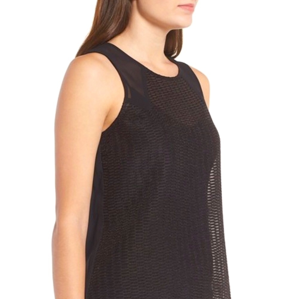 Trouve Sleeveless Black Formal Tank Top w/ Sheer Mesh Overlay, S